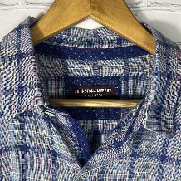 Johnston & Murphy Plaid Button Down shirt L Large Blue - Picture 5 of 7
